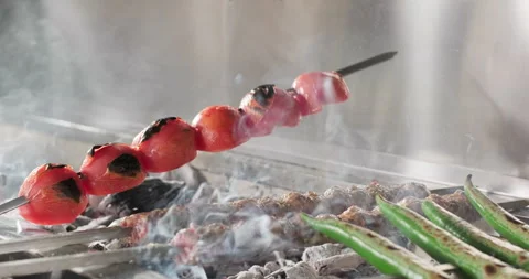 Chef preparing traditional Turkish kebab. Adana kebab tomato and spicy green Stock Footage 288508402