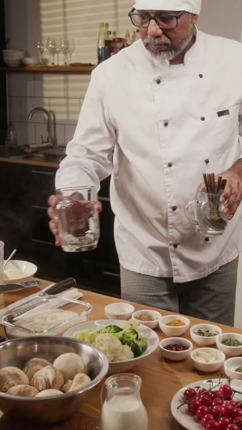 Chef Preparing Utensils for Cooking Master Class in Restaurant Stock Footage 332649154