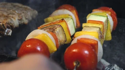 The chef is preparing a vegetable kebab. Stock Footage 131208278