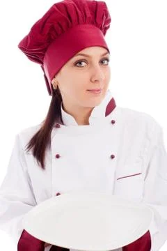 Chef presenting her dish Stock Photos