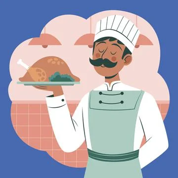 A chef presenting his roasted chicken on a plate Stock Illustration