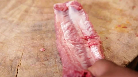 The chef processed and chopped the ribs (2) Stock Footage 202162168