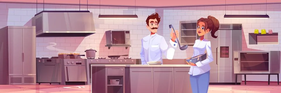 Chef on professional restaurant kitchen vector Illustrazione stock