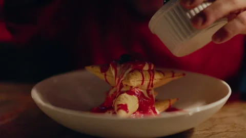 Chef Puts Berries On an Exquisite Dessert. Stock Footage 262745832