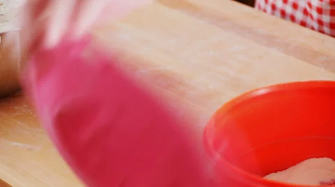 Chef puts flour on working board Stock Footage 35973630