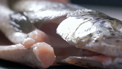 The chef puts the lemon in the trout Stock Footage 105346267