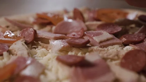 Chef puts pizza-based tomatoes close-up Stock Footage 124275286