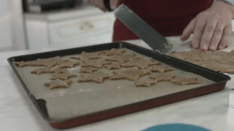 Chef Putting Biscuit on Baking Pan with Spatula Stock Footage 160964131
