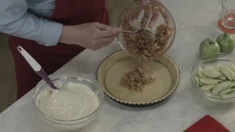 Chef Putting Grated Apple on Dough for Cook Pie Stock Footage 164020586