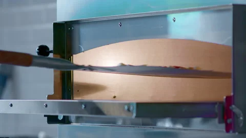 Chef putting pizza to bake in the oven in the restaurant kitchen. Stock Footage 159338036