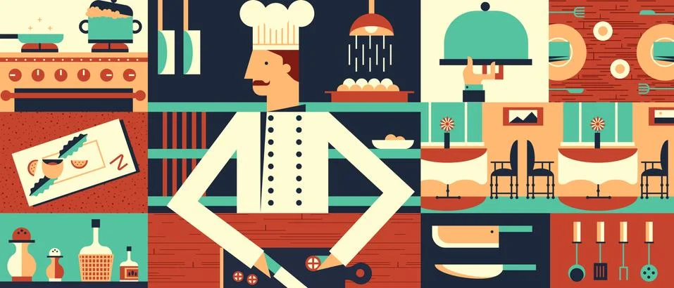 Chef in restaurant background Stock Illustration