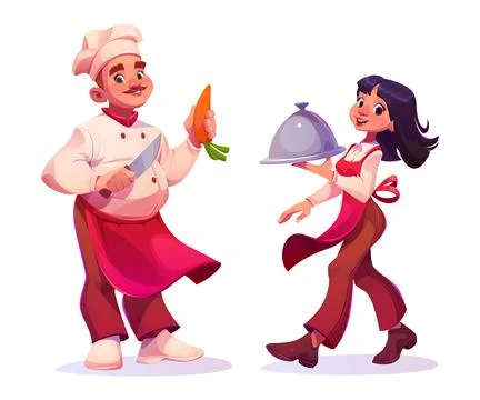 Chef, restaurant kitchen worker and waitress Stock Illustration