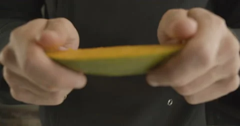 Chef reveals the hands diced mango. 4K slow motion video Stock Footage 103664652