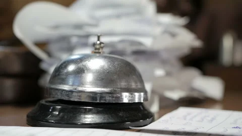 Chef ringing the bell and calls a waiter in restaurant Stock Footage 108828094