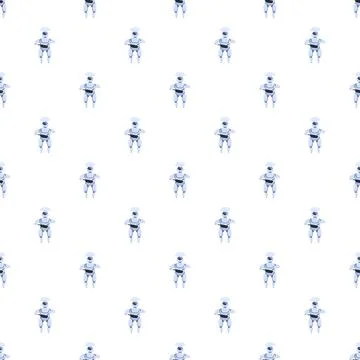 Chef robots cooking in kitchen automation seamless pattern Stock Illustration