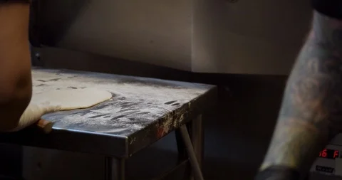 Chef Rolling Dough for Flatbread Stock-Footage 129846907