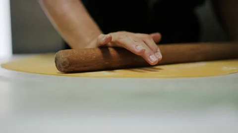 Chef rolling dough with rolling pin in kitchen Stock Footage 107569071