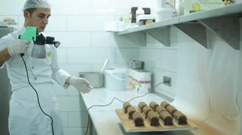 Chef Rushing Chocolate With Cake Stock Footage 61943647