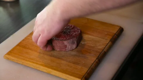 Chef salt beef steak Stock Footage 91270273