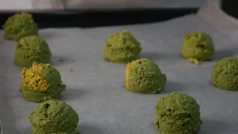 Chef Scooping Matcha Green Tea Cookie Dough Video stock 327949571