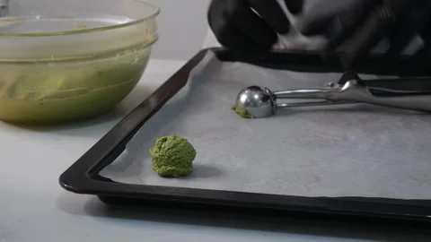 Chef Scooping Matcha Green Tea Cookie Dough Stock Footage 327949579
