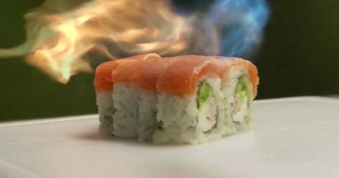 Chef searing sushi close-up Stock Footage 285435010