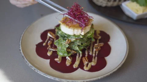 The chef serves the author's dish for dinner Stock Footage 273381274