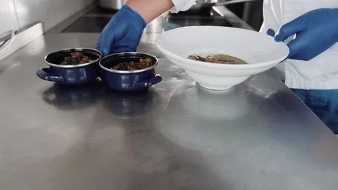 The Chef Serves the Dish Stock Footage 137932710