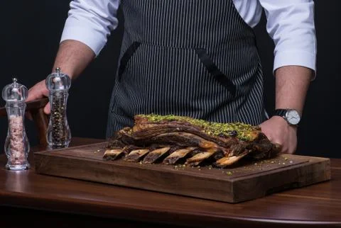 The chef serves the dish Stock Photos