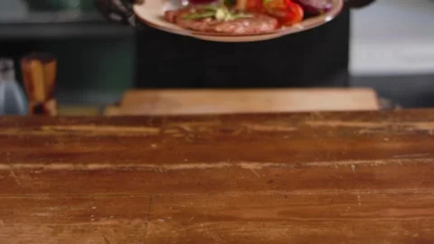 The chef serves the steak. Close up Stock Footage 131152144