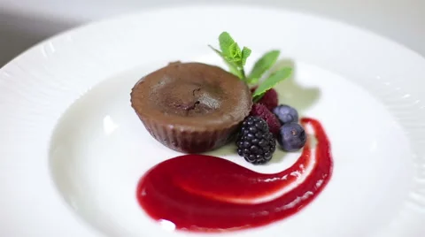 Chef serving chocolate dessert with ice-cream Stock Footage 67455810