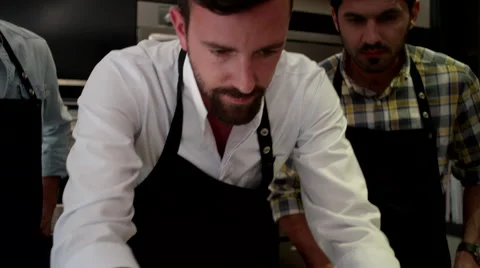 Chef serving cooked meat on plate at kitchen. Stock Footage 64116606