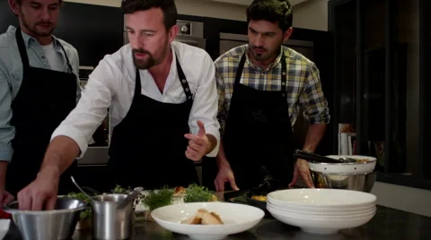 Chef serving cooked meat on plate at kitchen. Stock Footage 64116832