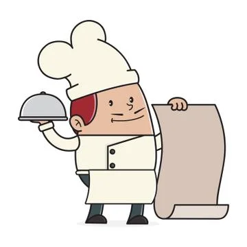 Chef serving food on a tray Stock Illustration