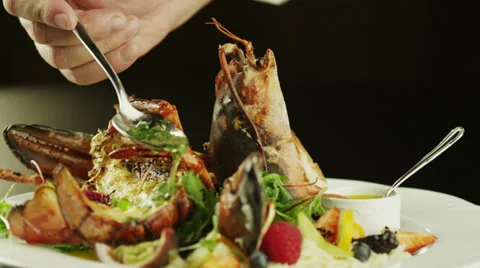 Chef Serving Lobster Dish in Luxury Restaurant 4K Stock Footage