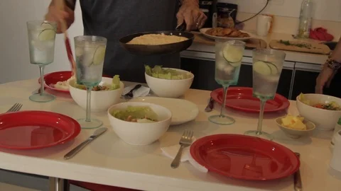 Chef serving mashed potatoes at beautifully set table Stock Footage 88389723