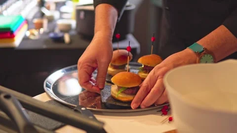 Chef serving mini burger Stock Footage 269063074