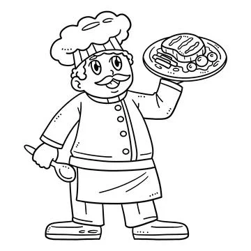 Chef with Serving Plate Isolated Coloring Page Stock Illustration