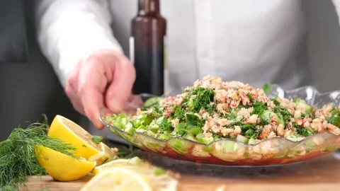 Chef serving salad Stock Footage 223211772