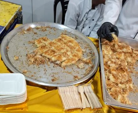 Chef Serving Traditional Arabic Kunafa Dessert Stock Photos