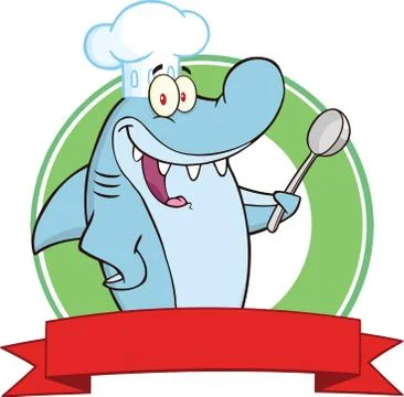 Chef Shark With Big Spoon Label Stock Illustration