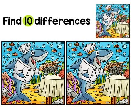 Chef Shark Find The Differences Stock Illustration