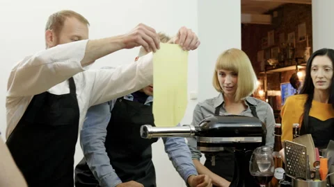 Chef showing students how to use a dough roller. 4K Video stock 91248292