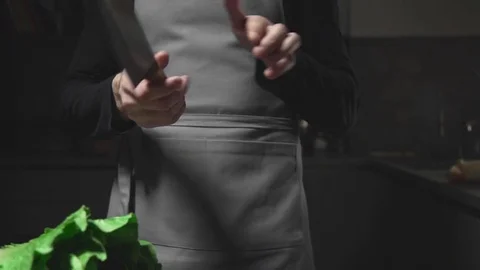 Chef shows ability of masterful using the knife, professional chef at the Stock Footage 75652694