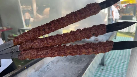 Chef shows kebabs cooked on the grill  Video stock 250458982