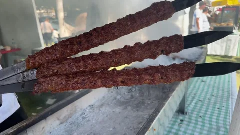 Chef shows kebabs cooked on the grill  Stock Footage 250459033