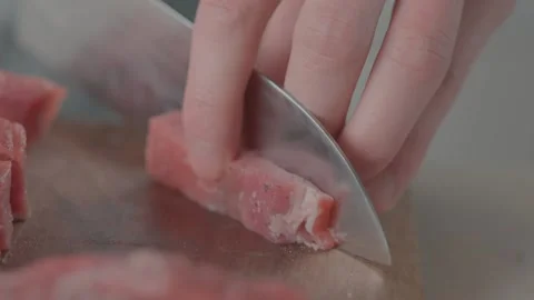 Chef Slicing Beef Strips 60FPS Stock-Footage 149631221