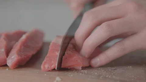 Chef Slicing Beef Strips 60FPS Stock-Footage 149631233