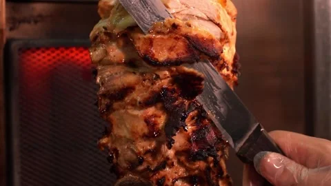 Chef Slicing Chicken Kebab Stock Footage 319207426