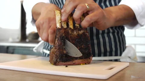 Chef Slicing Lamb Stock Footage 40734639